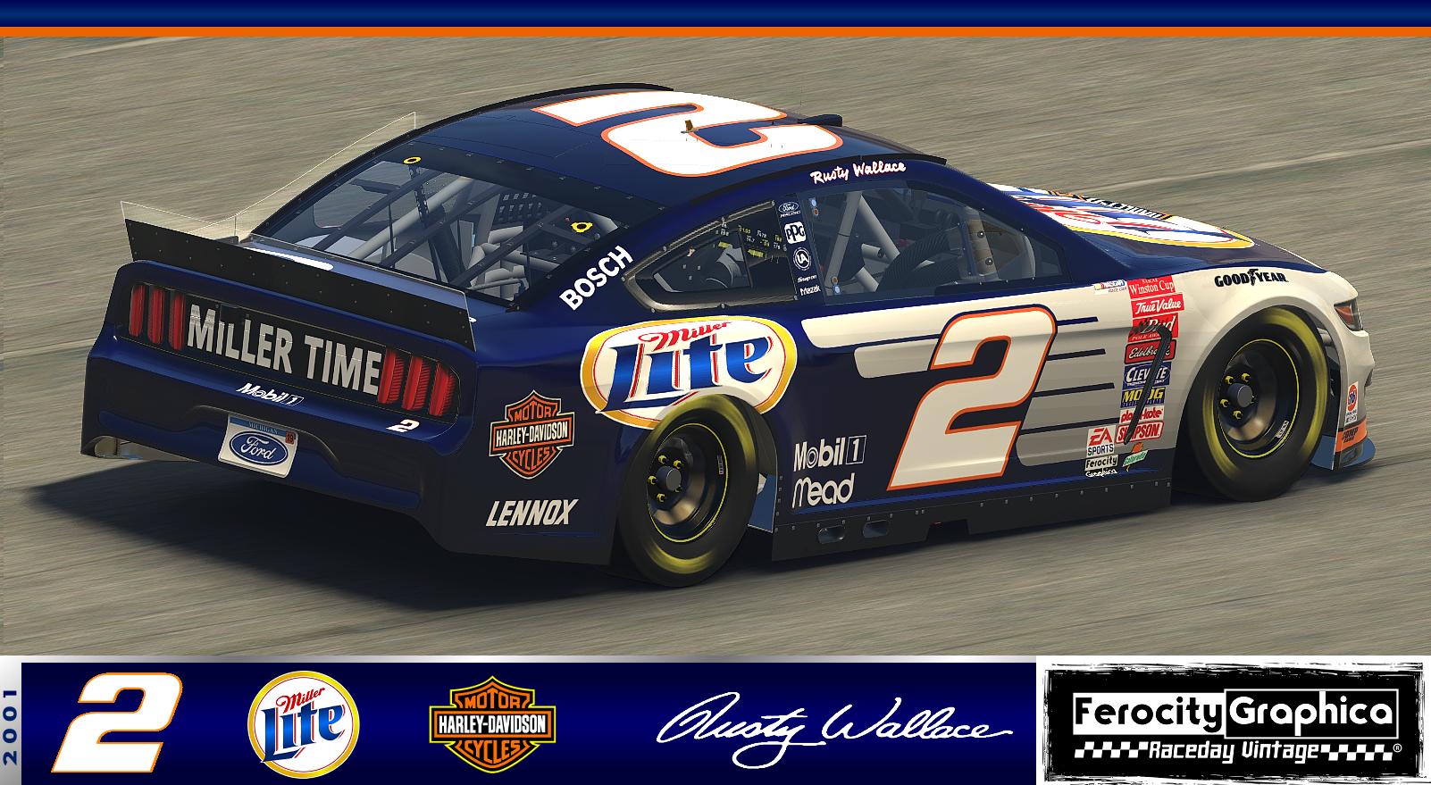 2001 #2 Rusty Wallace Miller Lite Harley Davidson Ford Winston Cup by ...