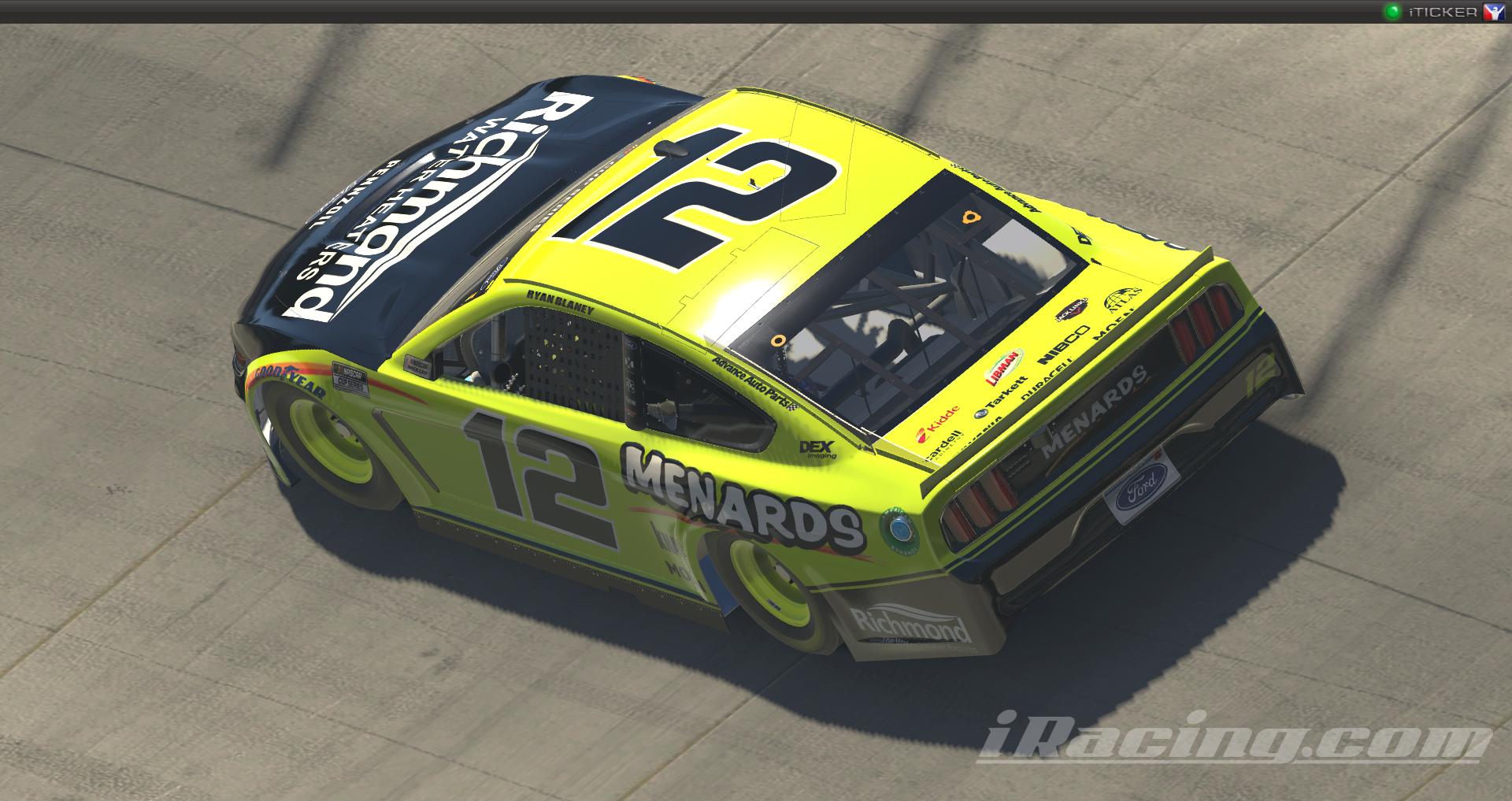 Ryan Blaney #12 Richmond/Menards 2020 NASCAR Cup Series With Custom ...